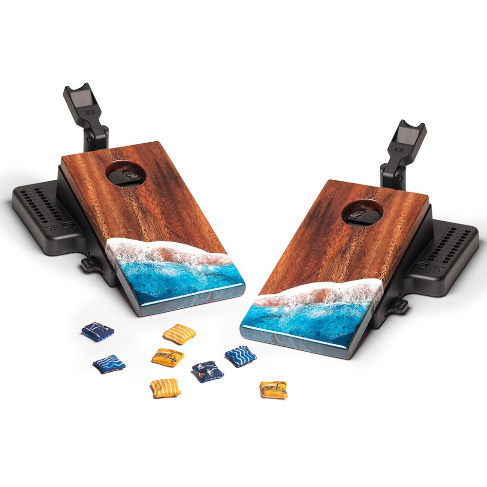 The Beach Epoxy Resin Double Chuck ART Mini Tabletop Cornhole Game - EGDC-01 | Elakai Outdoor