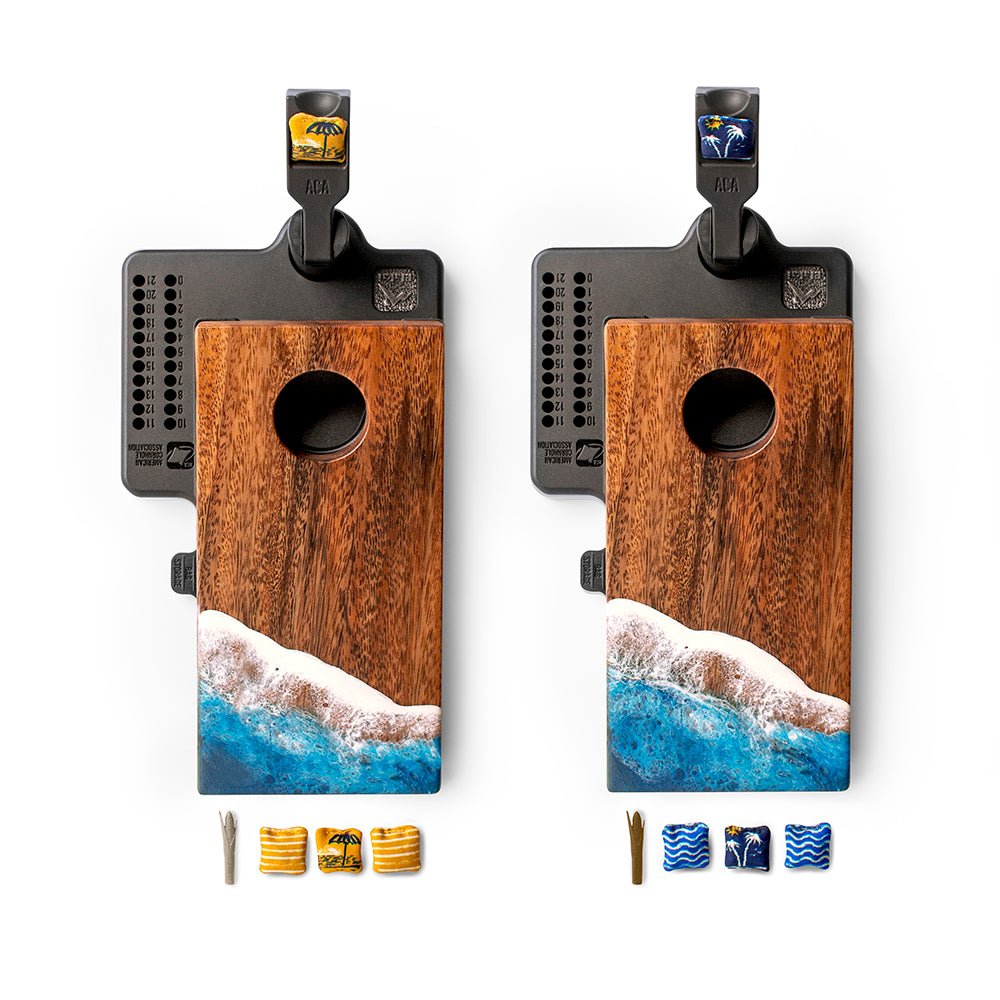 The Beach Epoxy Resin Double Chuck ART Mini Tabletop Cornhole Game - EGDC-01 | Elakai Outdoor