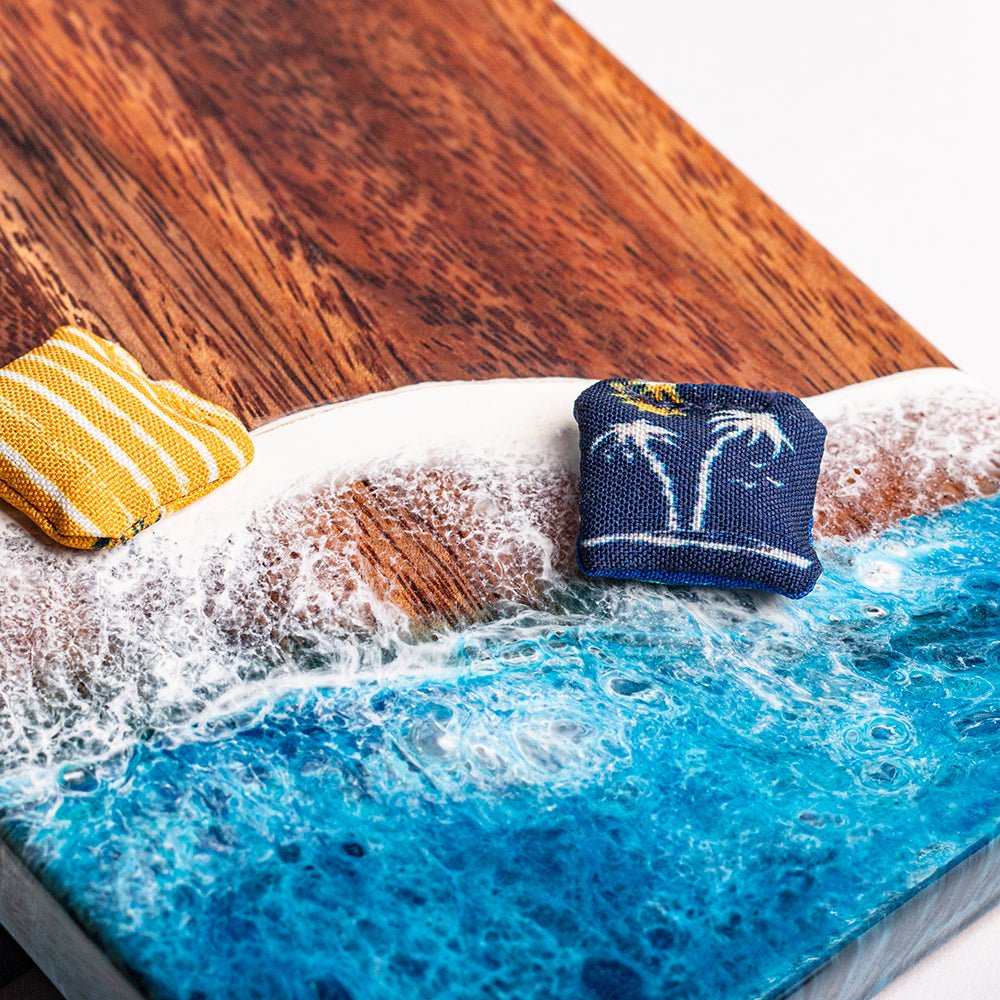 The Beach Epoxy Resin Double Chuck ART Mini Tabletop Cornhole Game