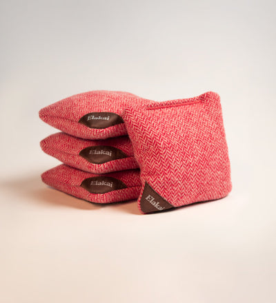 Red Herringbone Travel-Size Cornhole Bags
