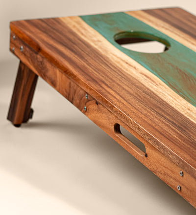 2x4 One of a Kind Teal and Orange Pearl Epoxy Resin Live-Edge Wood Cornhole Boards